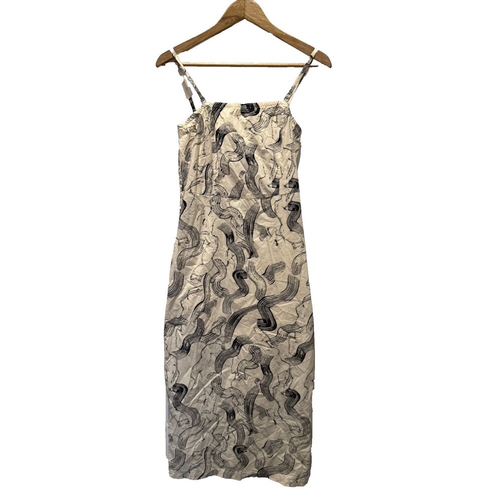NWOT JUST Female Paper Strap Dress Paint Strokes Small Cream Black